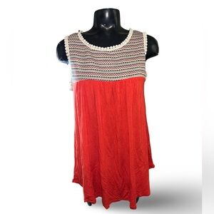 Sun & Moon Women's Coral Sleeveless Crochet Yoke Tank Top Size Medium